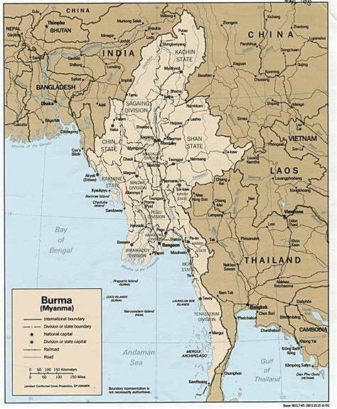 Large detailed administrative and political map of Burma. Burma detailed administrative and ...