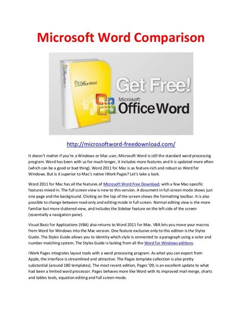 Microsoft word comparison to other word processors