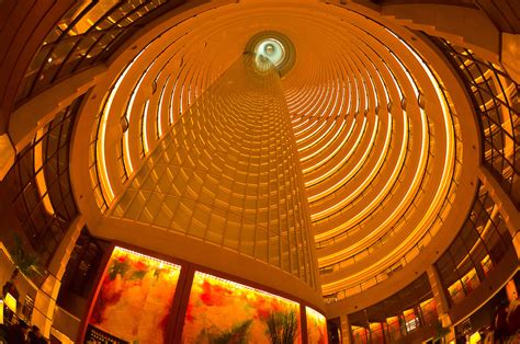 The interior courtyard atrium of the Grand Hyatt Shanghai Hotel inside the Jin Mao Tower ...