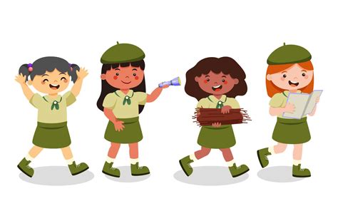 Happy Girl Scouts Set Collection 5741500 Vector Art at Vecteezy