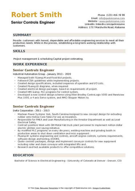 Senior Controls Engineer Resume Samples | QwikResume