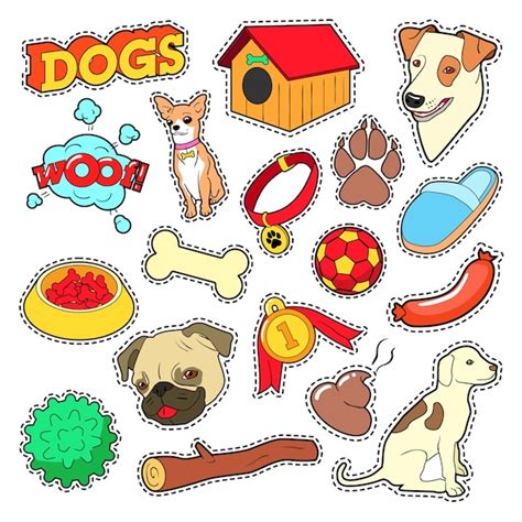 Premium Vector | Dogs pets doodle for scrapbook, stickers, patches, badges with puppy.