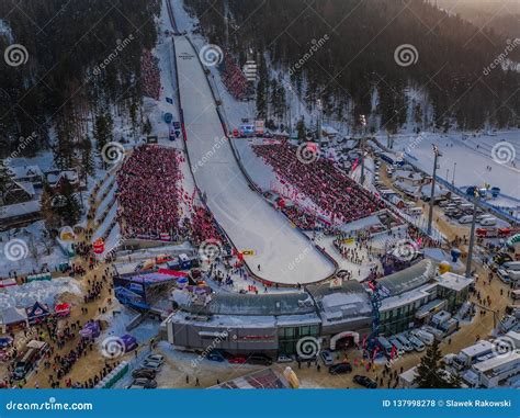 Winter Panoramic Wielka Krokiew Ski Jump Zakopane, Sunny, Drone Aerial Editorial Stock Photo ...