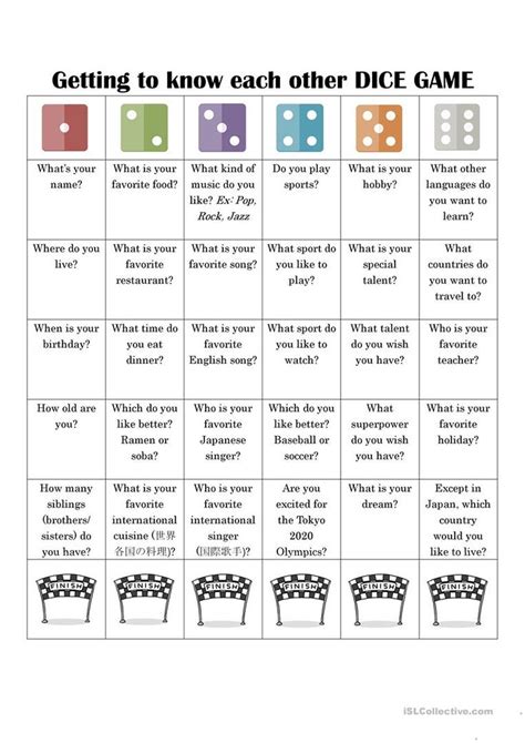 Getting to know each other dice game - English ESL Worksheets for dista… | First day of school ...