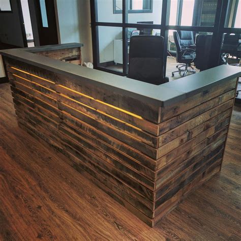 Illuminated Reclaimed Wood Slat and Steel Reception Desk - Etsy | Steel ...