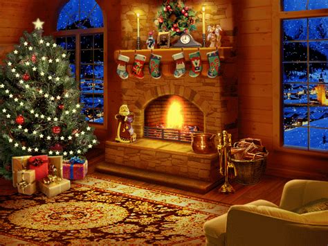 a living room with a christmas tree in the corner and presents on the ...