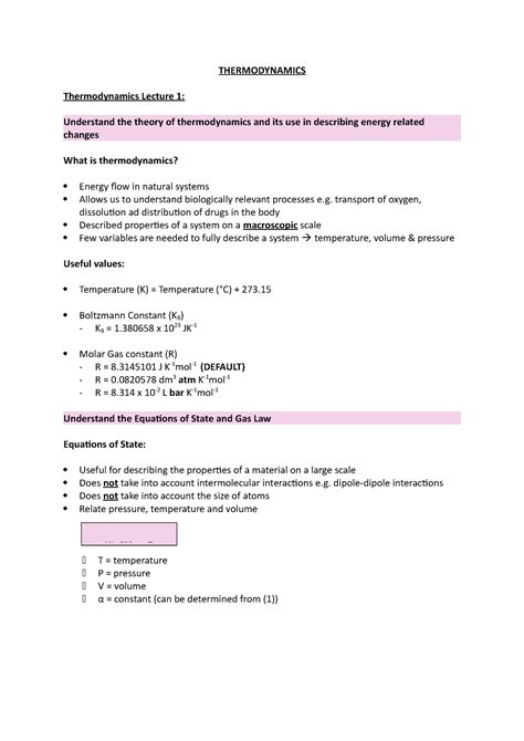 Thermodynamics Lecture Notes - PHAR1812 - USyd - Studocu