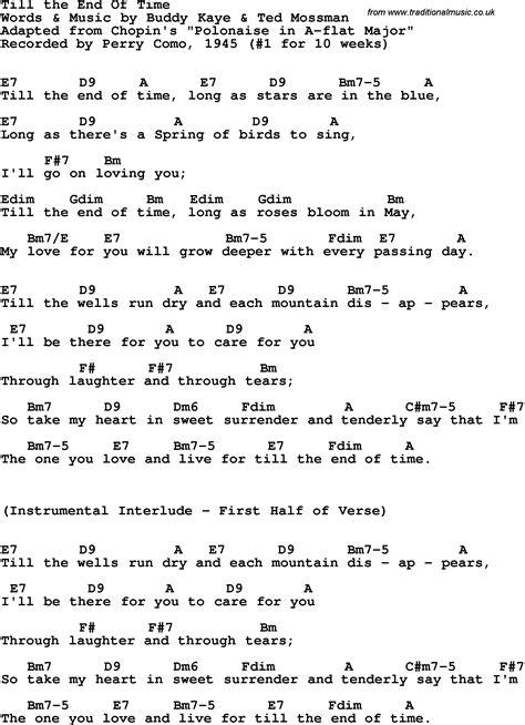 Song lyrics with guitar chords for Till The End Of Time - Perry Como, 1945