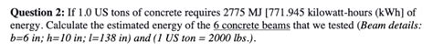 Solved Question 2: If 1.0 US tons of concrete requires | Chegg.com