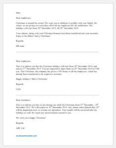 Christmas Closure Notification Samples | Word & Excel Templates