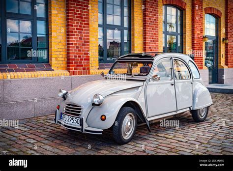 Szczecin, Poland June 2019 Grey Citroen 2cv convertible, often called an umbrella on wheels ...