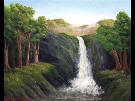 Acrylic Painting Tutorial - Cliff Side Waterfall Landscape - YouTube
