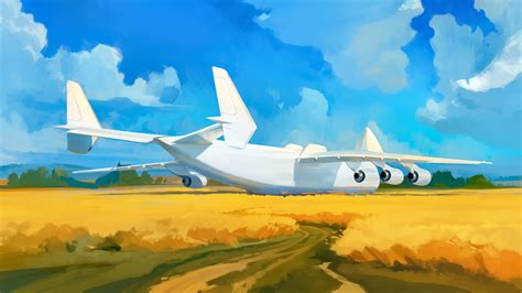 Wallpaper : artwork, painting, clouds, sky, airplane, field, Antonov An ...