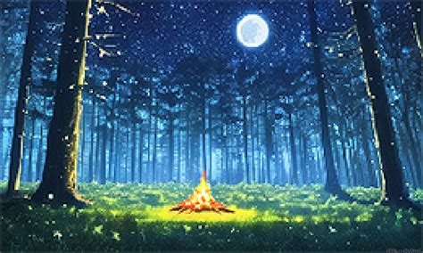 Forest Night Moon Novel Ai Trees Pixel Art Fire Watermarked Digital Art Wallpaper - Resolution ...