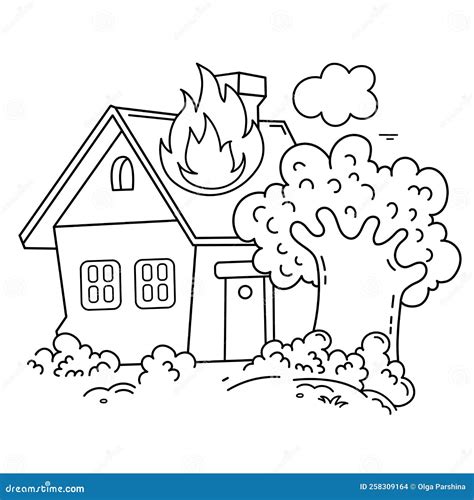 Coloring Page Outline of Cartoon Burning House. Fire or Flame Stock ...