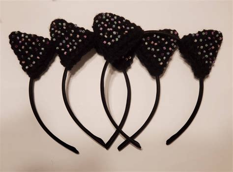 Crochet cat ears headband Beaded headband Cat stuff Black | Etsy