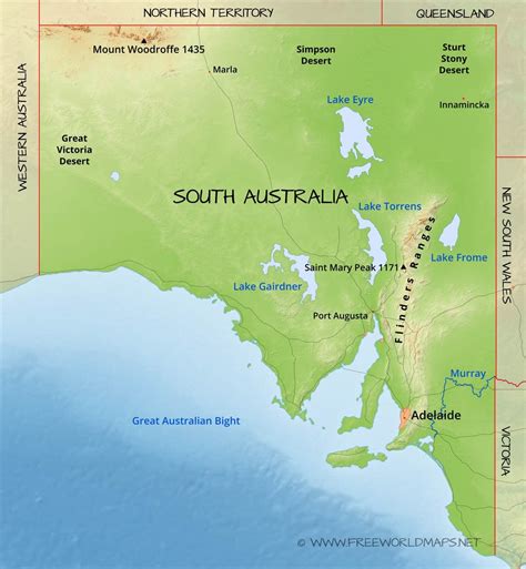 Physical map of South Australia, Australia