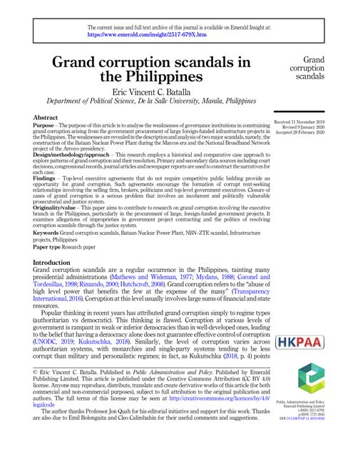 (PDF) Grand corruption scandals in the Philippines