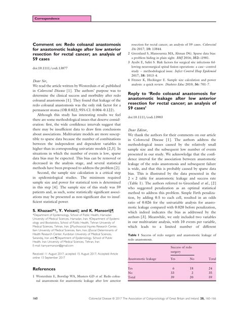 (PDF) Reply to “Redo coloanal anastomosis for anastomotic leakage after low anterior resection ...