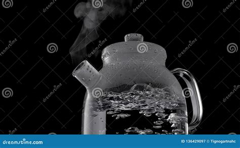 Kettle With Boiling Water And Steam Isolated On Black Background Stock ...