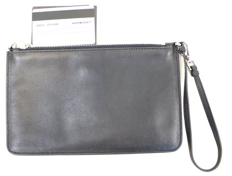 PRADA Black Leather Logo Plaque Wristlet Clutch Bag