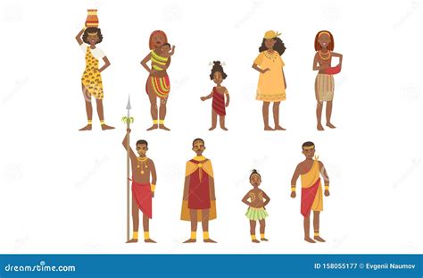 African People Set, Aboriginal Men, Women and Kids in Bright ...