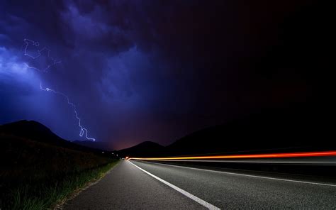 photography landscape nature night lightning storm road long exposure ...