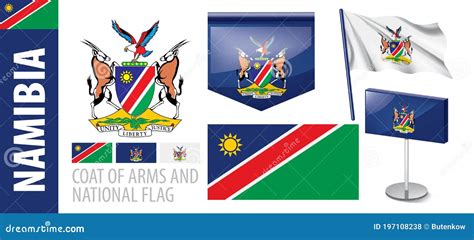 Vector Set of the Coat of Arms and National Flag of Namibia Stock ...