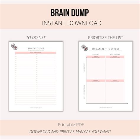 Brain Dump Journal Printable, Brain Dump Worksheet, Planner Pages, Thought Organizer, To-do-list ...