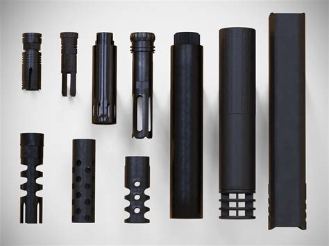 3D model Barrel Attachments Pack - Flash - Muzzle - Suppressor - PBR VR ...