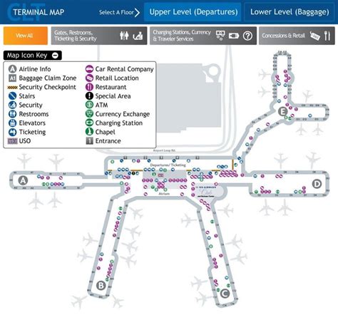 Charlotte airport map - Charlotte international airport map (North ...