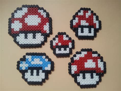 super mario - mushrooms. perler beads made by Yvonne DK Mario Hama ...