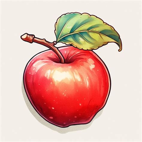 Premium Photo | There is a drawing of a red apple with a leaf on it ...