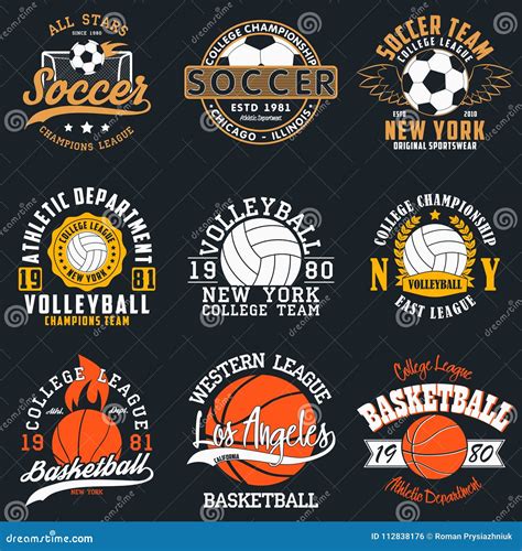 Sports Game Typography - Soccer, Volleyball and Basketball. Set of ...