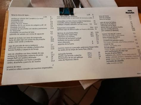 Carta del restaurante Nou Manolín, Alicante, Calle Villegas