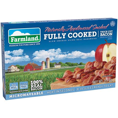 Farmland Applewood Smoked Thick Cut Fully Cooked Bacon, 2.1 oz - Walmart.com - Walmart.com