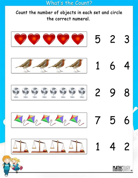 Count the objects and circle the correct numeral - Math Worksheets - MathsDiary.com