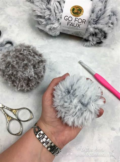 Crochet Faux Fur Pom Pom with Lion Brand Go For Faux Yarn - Left in Knots