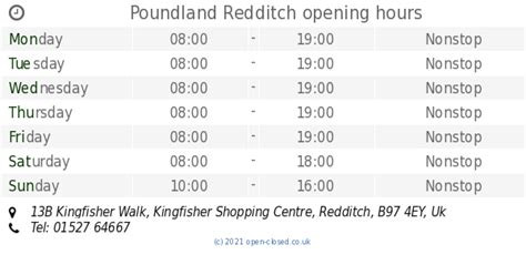 Poundland Redditch opening times, 13B Kingfisher Walk, Kingfisher Shopping Centre