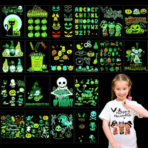 Amazon.com: 20 Sheets Halloween Iron on Transfers Decal Stickers Patches Glow in Dark Halloween ...