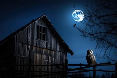 Premium AI Image | Silhouette of an owl perched on an old barn under ...