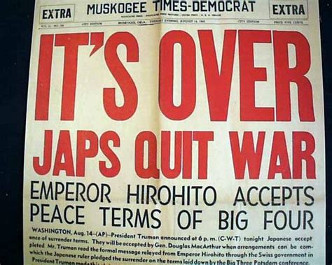 Great V-J DAY Japan Surrenders 1945 WWII Newspaper hdln | #32172449