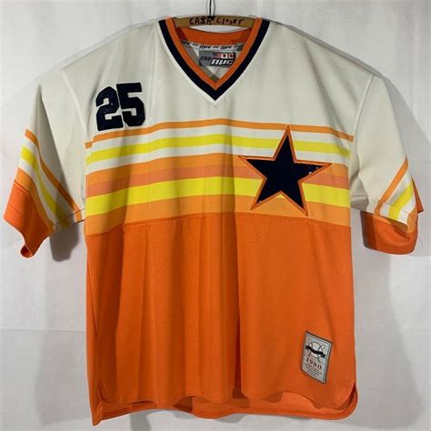 212 NYC Houston Astros 25 1980 Mens Baseball Jersey Orange V Neck Vintage XL - Baseball-MLB