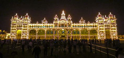 front view Mysore palace illuminated India : Flashpacking Travel Blog