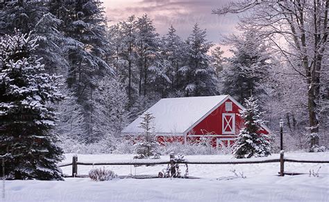 "A Red Barn On A Snowy Winter Morning" by Stocksy Contributor "Rob ...