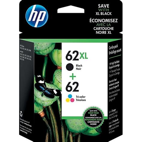 HP 62XL Black/62 Tri-Color Ink Cartridges, N9H67FN, 2/Pack at Staples