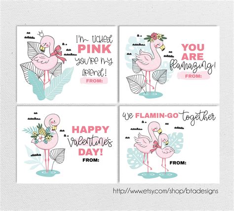 Printable Flamingo Valentine Cards // Instant Download - Etsy