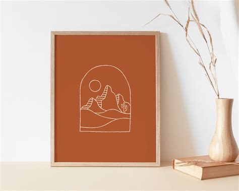 Desert Sun Art Print Minimal Landscape Poster Line Drawing | Etsy