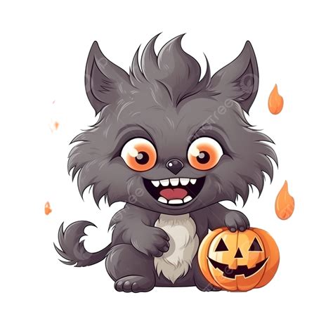 Happy Halloween Greeting Card With Cute Werewolf Character, Halloween Monster, Halloween Cartoon ...