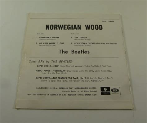 * BEATLES 'NORWEGIAN WOOD', EP Record, in PC, AU c.1968 – Treats & Treasures